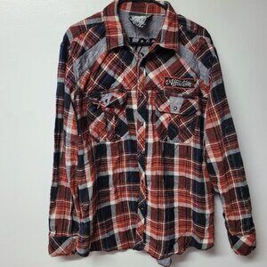 Affliction Flannel Shirt Grunge Garage Distressed Bleached Mens‎ 2XL Snap Up